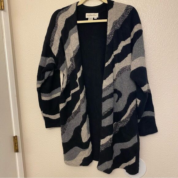 Outlander Vtg Sweater long open cardigan gray black metallic lambs wool angora M - Picture 1 of 8